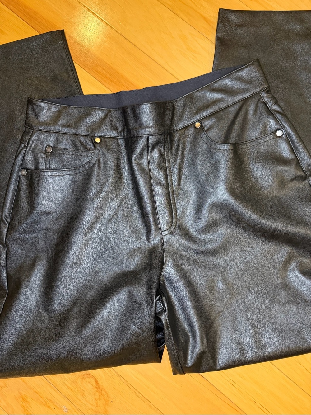 SPANX Faux Leather Women’s Pull-On Pants Black Power Waistband Size Large